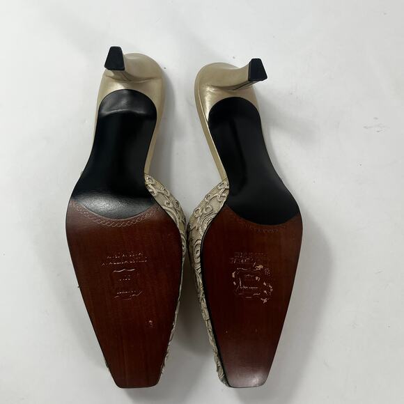 Stuart Weitzman Womens 8B Shoes Heels Slip-On Mules Formal Lacework Brown Gold - Picture 8 of 12
